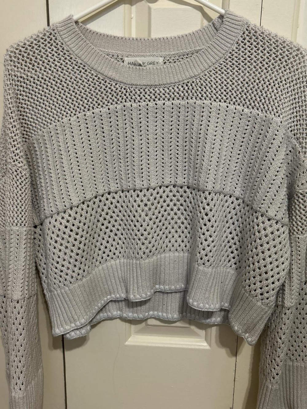 Halogen® Light Gray Open Knit Crewneck Sweater